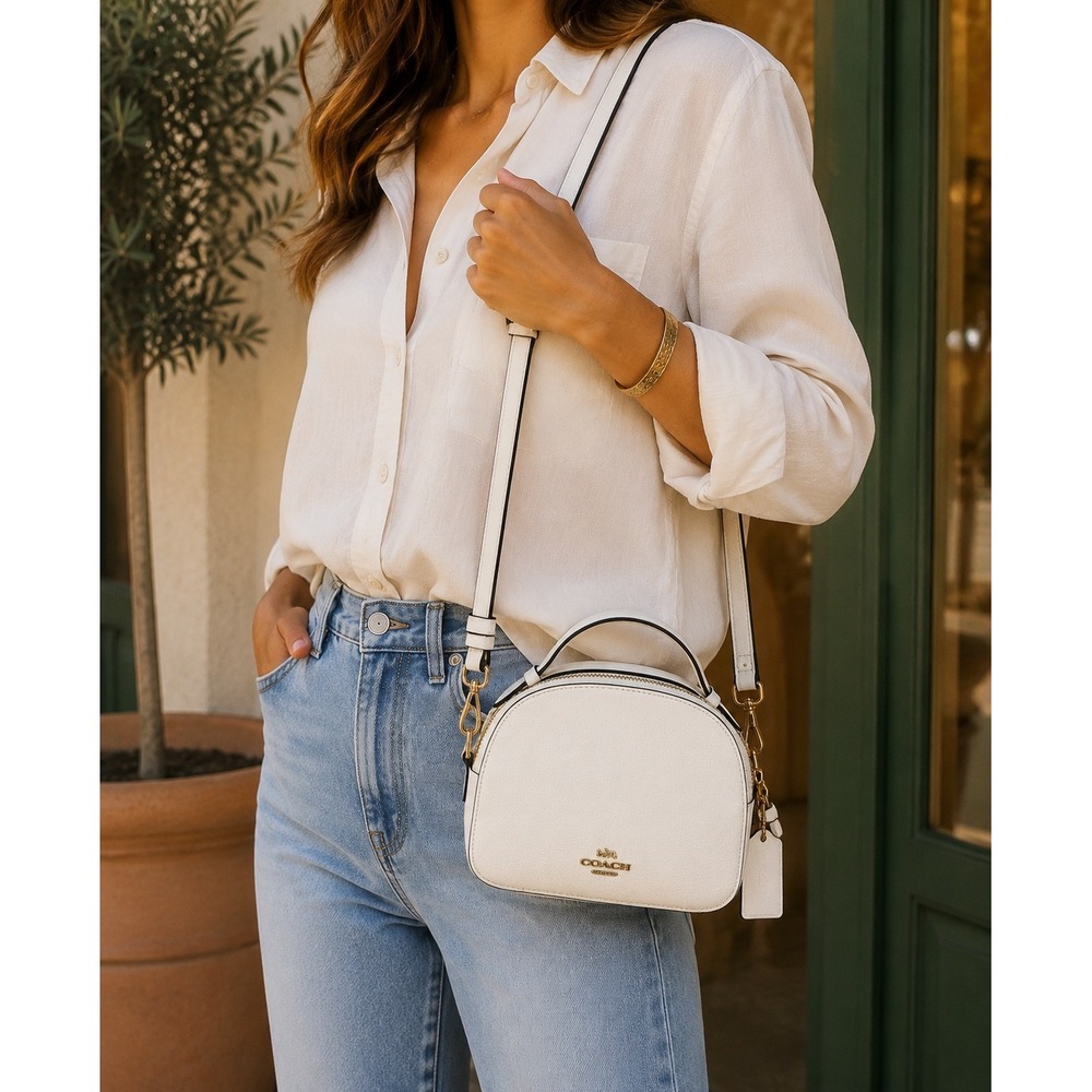 Coach Serena Satchel Chalk White Crossgrain Leather Crossbody Bag Gold Hardware